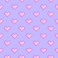 Retro Pixel Heart Seamless Pattern vector illustration