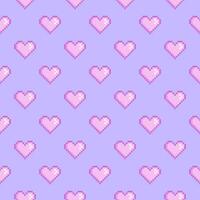 Retro Pixel Heart Seamless Pattern vector illustration