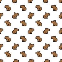 Pixel Art. Capybara Seamless Pattern vector illustration