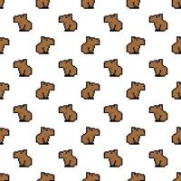 Pixel Art. Capybara Seamless Pattern vector illustration