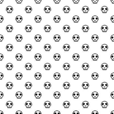 Pixel Art. Skull Seamless Pattern vector illustration