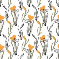 Seamless floral pattern in vintage style. Silhouette of narcissus flower on white background for wrapping paper, background, textiles. Spring and summer collection vector