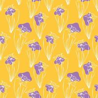Seamless floral pattern in vintage style. Silhouette of narcissus flower on yellow background for wrapping paper, background, textiles. Spring and summer collection vector