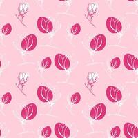 Seamless pattern with spring and summer flowers. Sketch-style magnolia pattern, hand-drawn on pink background for unique design of packaging and flower shops. vector