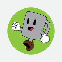 A cartoon character is running with a mug on his head vector