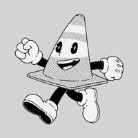 un dibujos animados personaje es vistiendo un tráfico cono sombrero y es corriendo vector