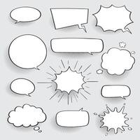 Retro empty comic bubbles and elements set with black halftone shadows. vector