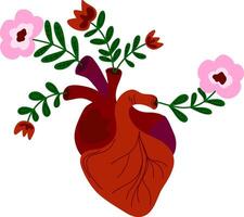 an illustration of a human heart with flowers vector