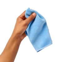 ai gegenereerd hand- Holding een microfiber lap. geïsoleerd Aan transparant achtergrond png