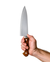 ai generado cocina concepto mano con del chef cuchillo en claro antecedentes png