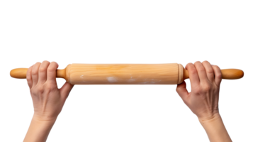 AI generated Flat lay image of hands using rolling pin, isolated on transparent background. png