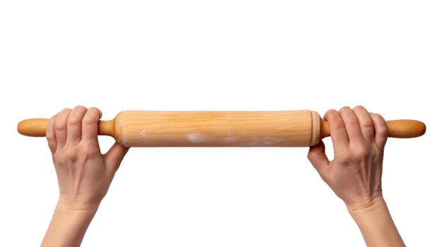 ai gegenereerd vlak leggen beeld van handen gebruik makend van rollend pin, geïsoleerd Aan transparant achtergrond. png