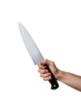 ai generado cocina concepto mano con del chef cuchillo en claro antecedentes png