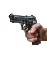 AI generated Close up of a hand holding a gun on a clear transparent background png