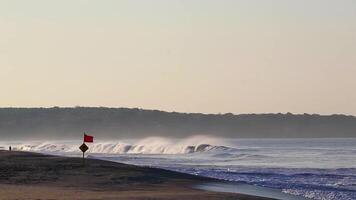 drapeau rouge baignade interdite hautes vagues à puerto escondido mexique. video