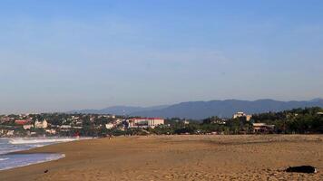 Soleil plage le sable surfeur vagues paumes dans puerto escondido Mexique. video