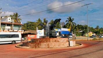 Puerto Escondido Oaxaca Mexico 2022 Busy road street driving cars traffic jam traffic circle roundabout. video