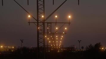 Airplane on Final Approach at Dusk - Detailed Airport Runway Lights in View video