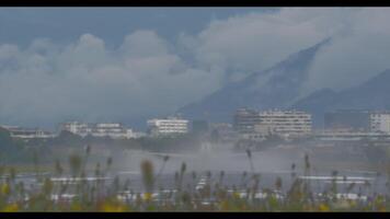 Airplane takeoff among mountains video