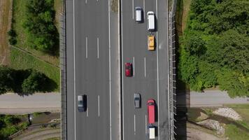 Aerial top-down view of a six-lane highway video