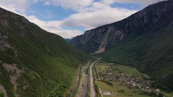 aérien métrage de enroulement route dans alpin paysage video