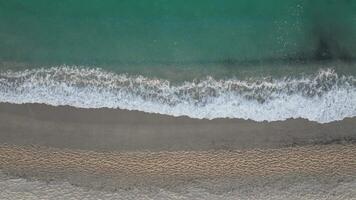 Overhead drone view of gentle surf on the beach video