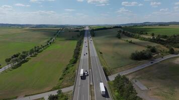 Aerial view of a four-lane Austrian autobahn with traffic in summer video