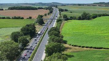 Aerial footage of summer traffic jam on German autobahn video