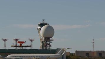 Air Traffic Control Tower and Departing Airplane video