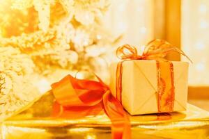 presents under Christmas tree, festive and celebratory atmosphere. photo