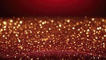 AI Generated Abstract background, dark red, gold particles - Christmas golden light shine particles bokeh. photo