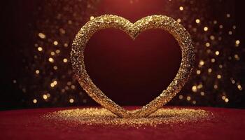 AI Generated Love, Heart, Celebration. heart on textured surface beneath, soft focus golden lights create bokeh in background. Celebration card or romantic events invitation. Valentine day photo