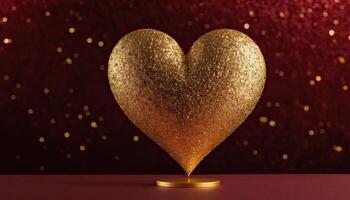 AI Generated Love, Heart, Celebration. heart on textured surface beneath, soft focus golden lights create bokeh in background. Celebration card or romantic events invitation. Valentine day photo