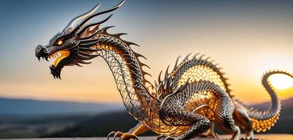 AI Generated Dragon sculpture from bent wire. Creative figures symbolizing power and success in Chinese culture, especially in the Year of the Dragon, 2024. Present for Chinese New Year of 2024 photo