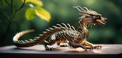 AI Generated Dragon sculpture from bent wire. Creative figures symbolizing power and success in Chinese culture, especially in the Year of the Dragon, 2024. Present for Chinese New Year of 2024 photo