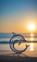 AI Generated dolphin bent wire figure on blurred backdrop, abstract wire dolphin creative figures, art and imagination intersection. photo