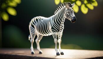 AI Generated Zebra bent wire animal figure on blurred backdrop, abstract wire animal creative figures, art and imagination intersection. photo