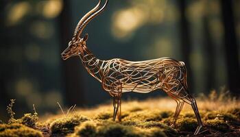 AI Generated gazelle bent wire animal figure on blurred backdrop, abstract wire animal creative figures, art and imagination intersection. photo