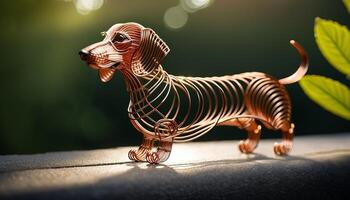 AI Generated dog bent wire figure on blurred backdrop, abstract wire dog creative figures, art and imagination intersection. photo