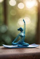 AI Generated Woman in yoga pose, bent wire figure on nature backdrop, Creative figures symbol of yoga and harmony, art and serenity intersection. Female fitness yoga routine concept. Healthy lifestyle photo