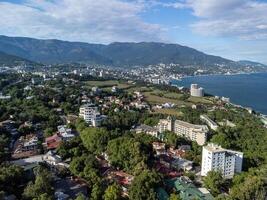Aerial View of Livadia Palace - located on the shores of the Black Sea in the village of Livadia in the Yalta region of Crimea. Livadia Palace was a summer retreat of the last Russian tsar Nicholas II photo