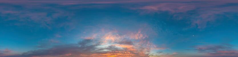 Sky panorama on sunrise with Stratocumulus clouds in Seamless spherical equirectangular format as full zenith for use in 3D graphics, game and in aerial drone 360 degree panoramas for sky replacement photo