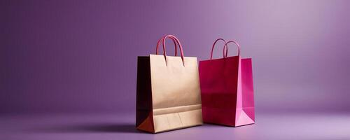 AI Generated Shopping bag on backdrop with studio lighting, shopping, marketing, promotion, sale advertisement and product placement. photo