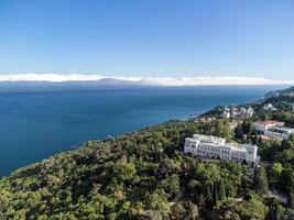 Aerial View of Livadia Palace - located on the shores of the Black Sea in the village of Livadia in the Yalta region of Crimea. Livadia Palace was a summer retreat of the last Russian tsar Nicholas II photo