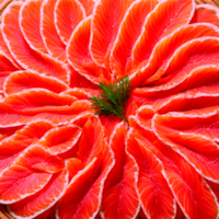AI Generated Smoked salmon Thinly sliced pink smoked salmon arranged in a delicate rosette png