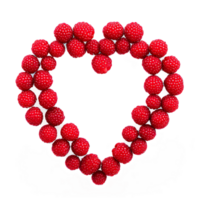 ai generato Yangmei frutti di bosco luminosa rosso piccolo e il giro strettamente confezionato nel un' Perfetto cuore schema cibo png