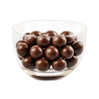 ai genererad choklad malt bollar överfyllda från en klar glas kopp öga nivå vinkel png