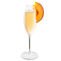 AI Generated Sparkling Wine and Peach Pure Cocktail served in a transparent champagne flute png