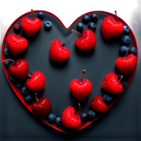 ai genererad lignonbär ljus röd små och runda exakt placerad i en hjärta form mat och kulinariska png