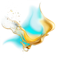 AI Generated Abstract golden drop water paint strokes and ink drops in aqua watercolor on transparent background. png